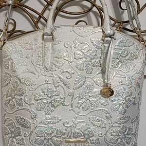 Brahmin Silver Floral Embossed Shoulder Bag